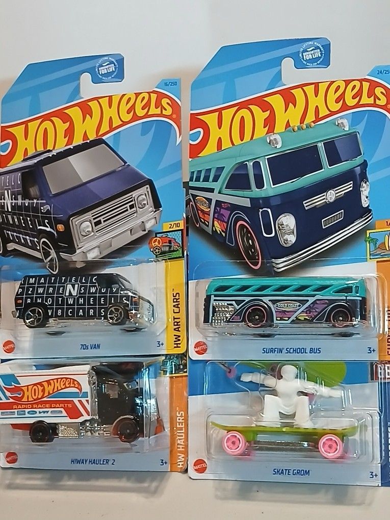Hot Wheels Lot • Skateboard • 70's Van • School Bus