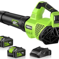 Leaf Blower Cordless, 650CFM Electric Leaf Blowers with 2 x 5.2Ah Batteries and Charger, 3 Speed Modes, 1 x Adjustable Shoulder Strap, Powerful Blower