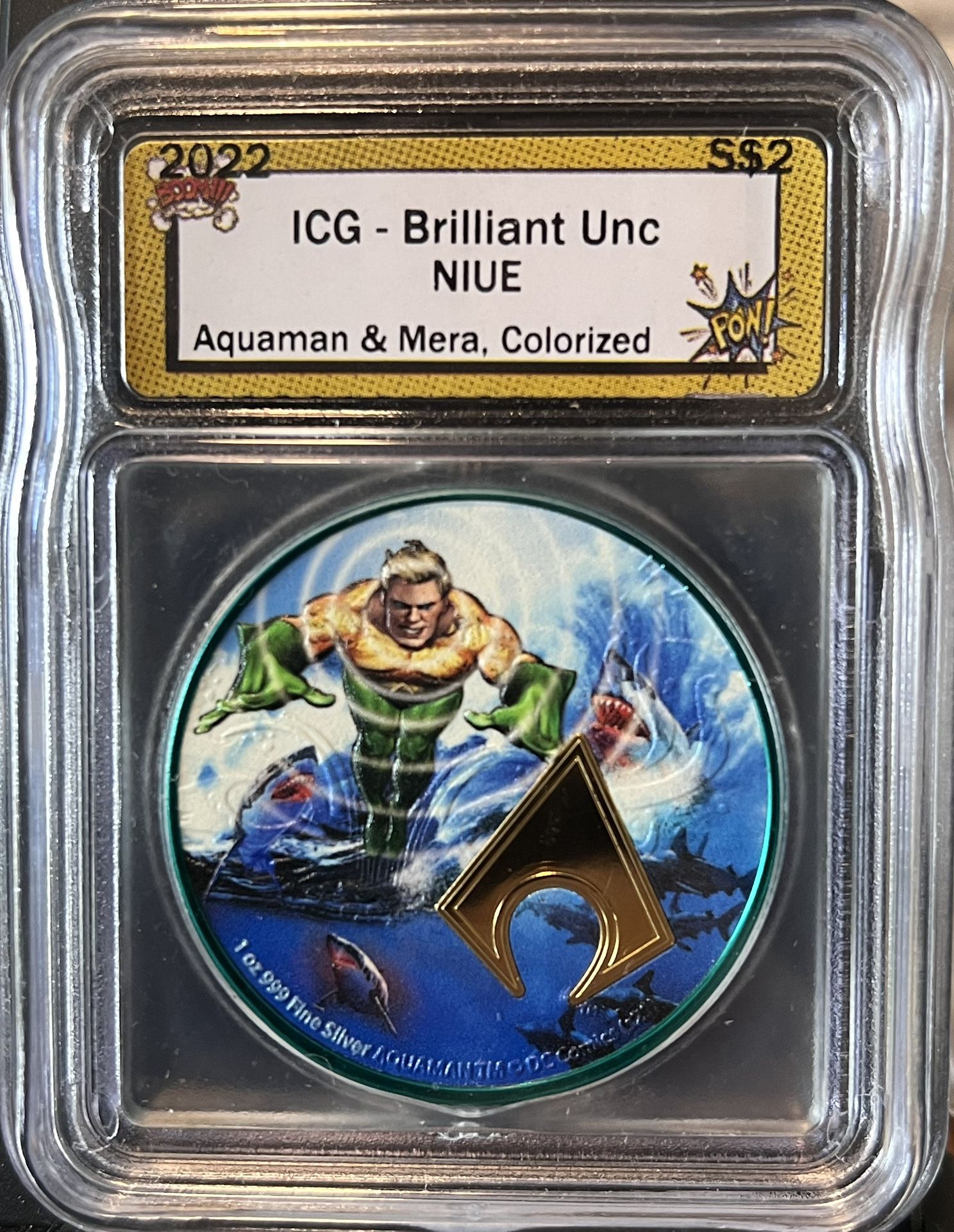 2022 Niue • DC Comics Aquaman Mera Shark Bait Edition • Colorized 1 oz Fine Silver Round • ICG Brilliant Uncirculated • *RARE* Pop of 100