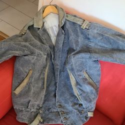 VINTAGE Guess Jacket Adult Medium Gray Marty Mcfly Denim Spell Out Coat Men 80s