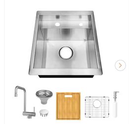 Zero Radius 17 in. Undermount 18G Stainless Steel Single Bowl Workstation Bar Sink with Stainless Steel Faucet
