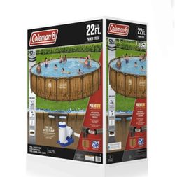 Coleman Power Steel 22FT Above Ground Pool Tritech Liner Filter Pump Ladder