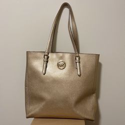 Michael Kors MK Logo Metallic Gold Jet Set Tote Shoulder Handbag