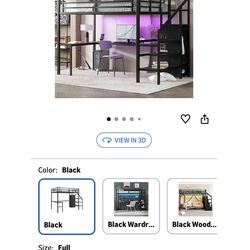 Full Size Metal Loft Bed with Desk and Wardrobe,Heavy Duty Loft Bed Frame with Storage Stairs,LED Lights and Charging Station for Kids,Teens,Adults,Sp