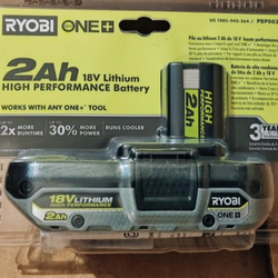BATTERY for RYOBI ONE+ 18V Lithium-ion HIGH PERFORMANCE 2Ah  2X MORE RUNTIME, 30% MORE POWER COOLER NEW