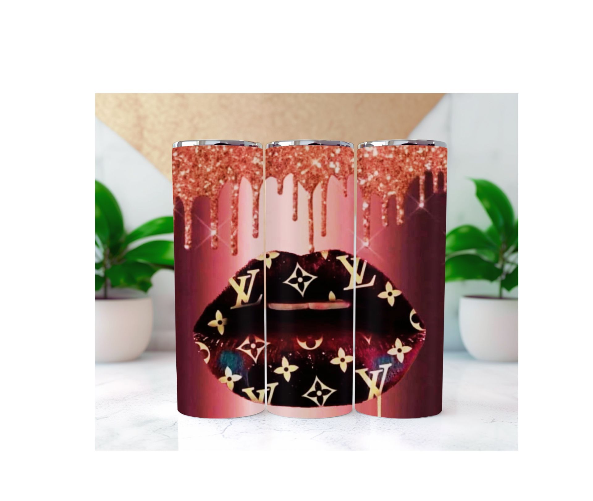 Louis Vuitton Dripping Lips In Glitter” Custom 20oz Tumbler with