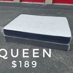 NEW QUEEN SIZE MATTRESS AND BOX SPRING - 2PC 
