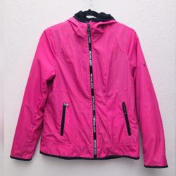 ​Michael Kors Soft Shell Jacket Women's Med - Pink Hooded Zip Up Partially Lined