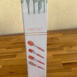 Silicone Kitchen Utensils Set of 4 for Baking - 600°F Highest Heat Rating Non Scratch Rubber Spatula Set, Turner, Whisk, Brush - Kitchen Tools Safe fo