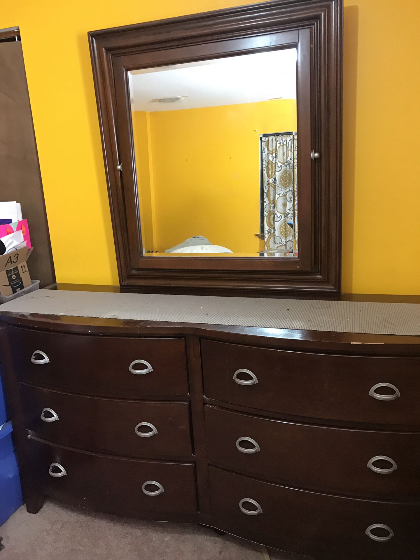 Large 3pc cherrywood dresser mirror and nightstand