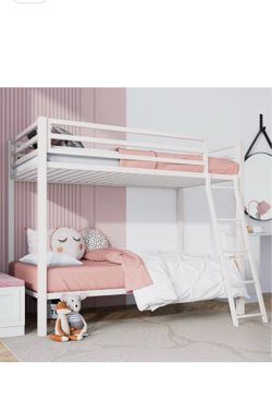 Twin Over Twin Metal Bunk Bed w/ Ladder & Guardrails