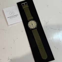 Lenqin Quartz Field Watch 50m Wr Black Case Olive Green Strap Quartz
