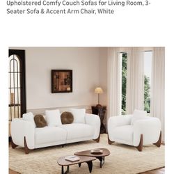 Sherpa Fabric Couch & Chair Brand New 