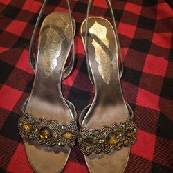 NINE WEST Sz. 8 Heels Copper Leather with beading