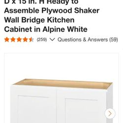 Avondale 30 in. W x 12 in. D x 15 in. H Ready to Assemble Plywood Shaker Wall Bridge Kitchen Cabinet in Alpine White