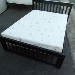 FULL BED FRAME WITH BOARD AND MATTRESS 