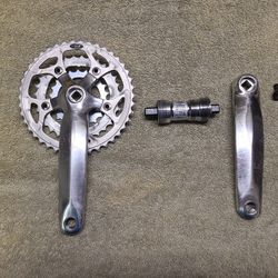 Vintage Specialized Son of Strong Arm Crankset by Sugino 8 Speed 175mm 42/32/22t Square Taper 5 bolt with Bottom Bracket
