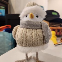 7" tall Wondershop Featherly Friends Cove Bird Figure Beige sweater Hat Gray scarf 2023, good condition. 