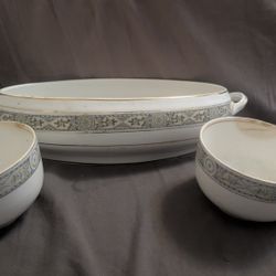 Vintage Kt&K SV China Serving Bowl And Two Matching Tea Cups