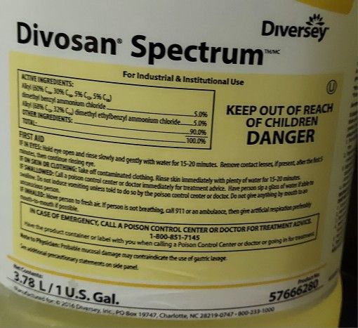 Diversey Divosan Spectrum No-Rinse Sanitizer; Case of FOUR 1 gallon jugs