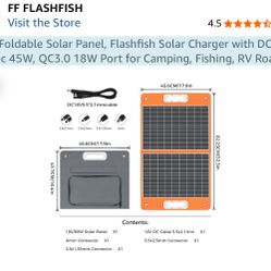 60W Foldable Solar Panel, Flashfish Solar Charger with DC 18V, Type-c 45W, QC3.0 18W Port for Camping, Fishing, RV Road Trip