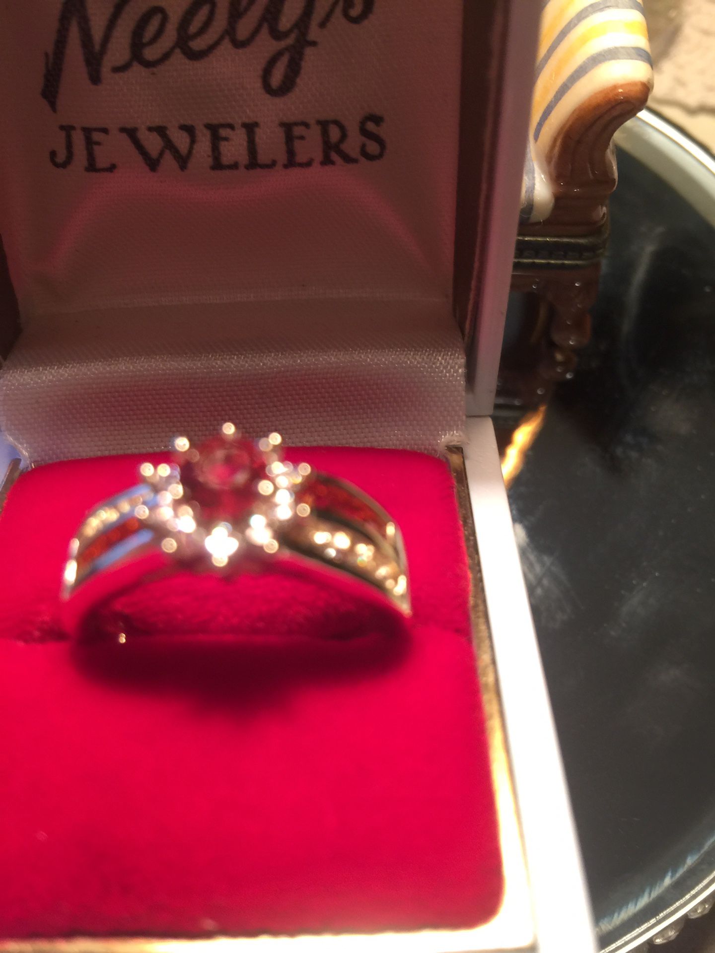 Gorgeous ruby & sapphire engagement ring pave set band size8