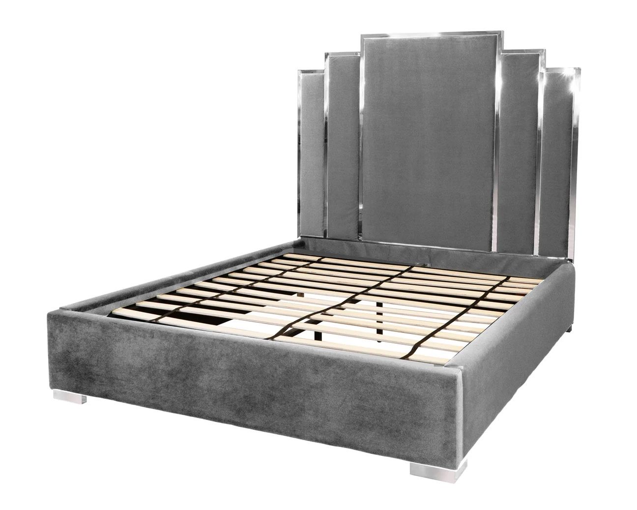 Gray Queen Suede Low Profile Bed