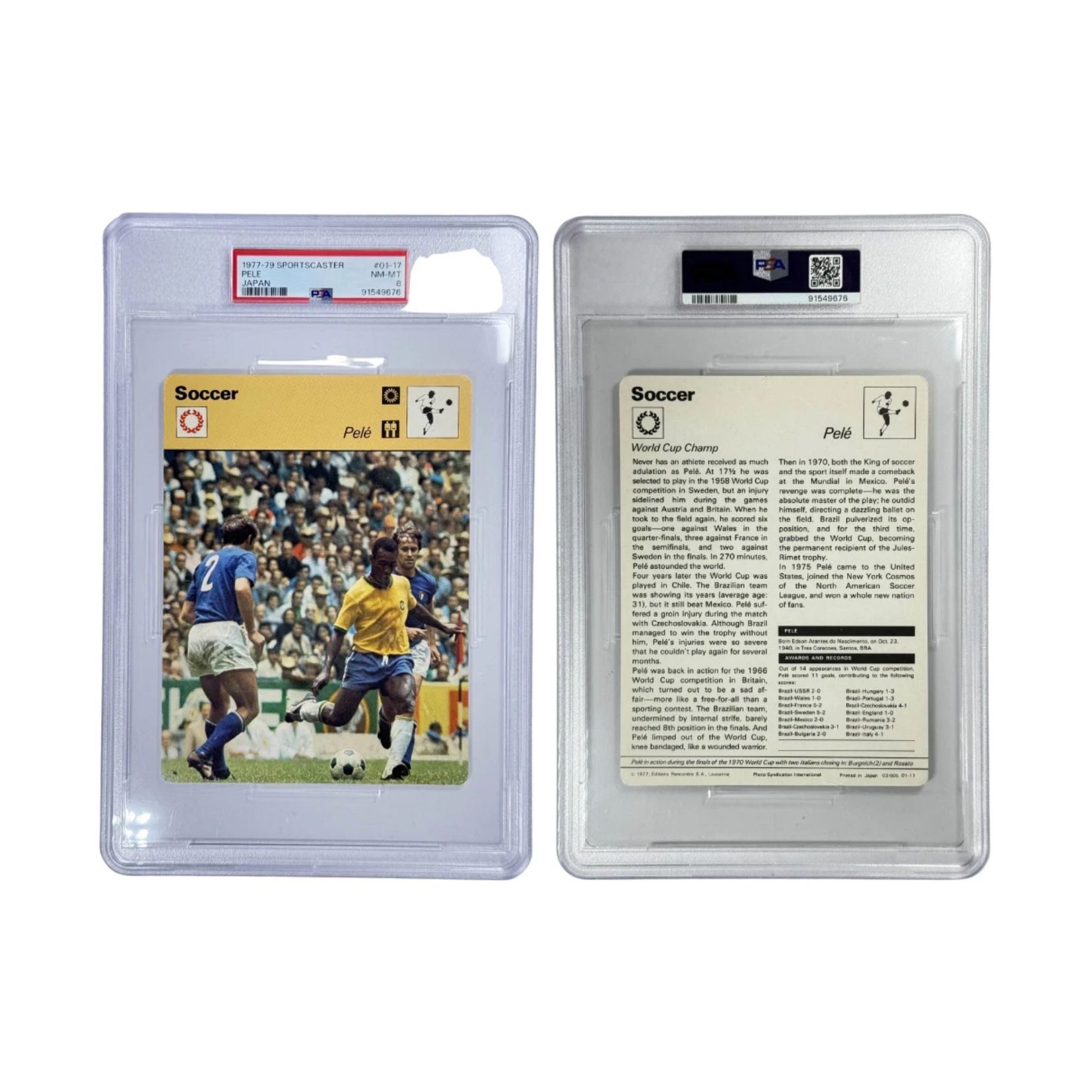 Pele 1977-79 Sportscaster Japan #01-17 PSA 8 (NM-MT) Football Card