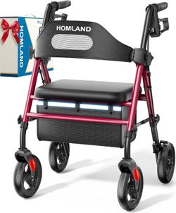 HOMLAND Foldable Rollator Walker with Seat for Seniors, 16" Enlarged Seat