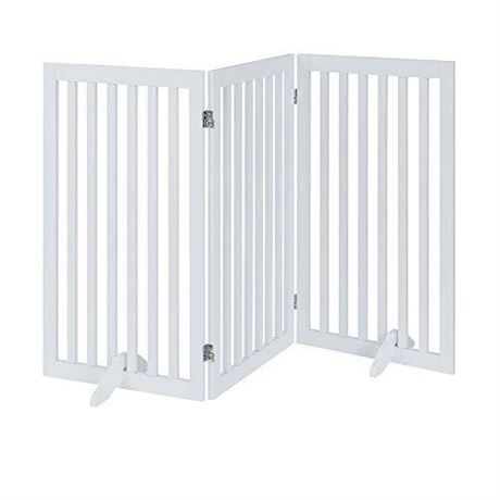 36”H Free Standing Pet Gate for Dog Cat, Tall Wooden Gates for Doorway, Stairs, Foldable Pet Fence for The House, Expandable Dog Barrier, Indoor Use, 