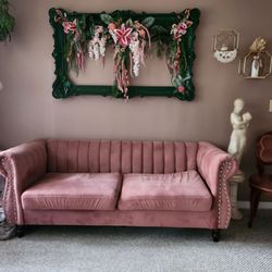 Pink Velvet Couch Sofa & Chair