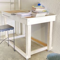  Wood Work Bench Table On Heavy Duty Wheels