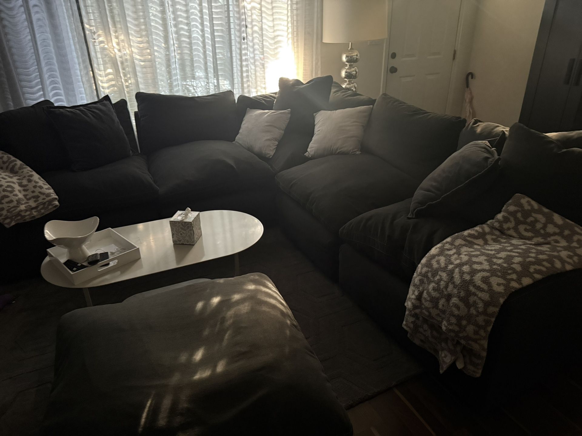 Dark Grey Cloud Sectional w/ Ottoman