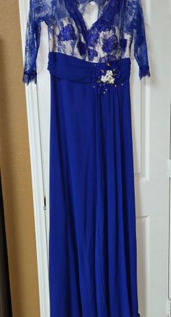 Royal Blue Lace Formal Evening Gown – Size 10 – Jeweled Detail