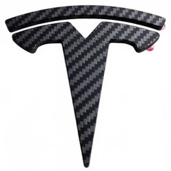 Tesla T Logo Emblem Overlay Carbon Fiber Look Black 3D Adhesive Badge Decal NEW
