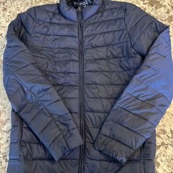 London Fog Mens Navy Blue Packable Down Long Sleeve Full-Zip Puffer Jacket Small