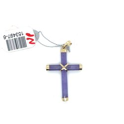 14kt Gold Small Rounded Purple Jade Cross Pendant 1.76grams 153497 6