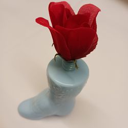 PERFUME BOTTLE, LIGHT BLUE LADIES BOOT WITH A FLOWER