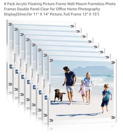 Sintuff 8 Pack Acrylic Floating Picture Frame Wall Mount Frameless Photo Frames Double Panel Clear for Office Home Photography Display(Silver,for 11" 