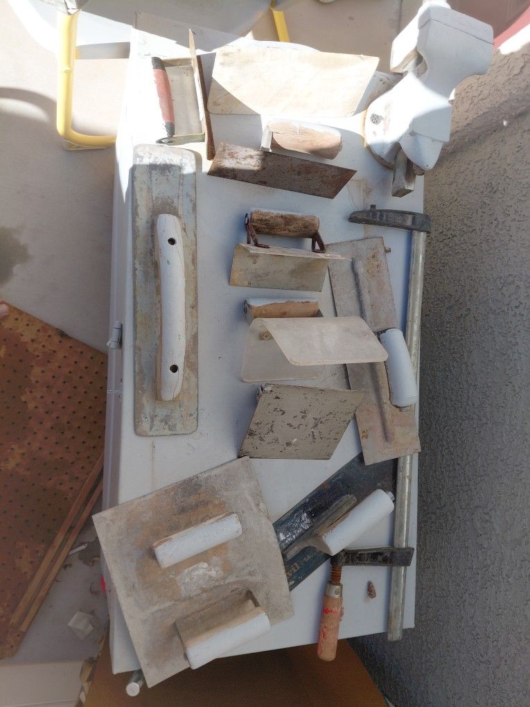Masonry And Tile Tools And Metal Tool Box
