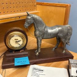 Antique  Clock Pewter horse 