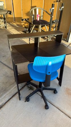 Compact Student Desk with Shelving + Blue Task Chair