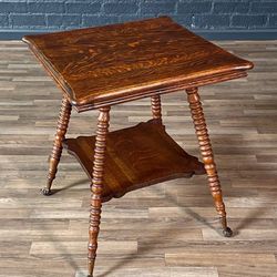 American Victorian Tiger Oak Side Table w/ Barley Twist Legs & Claw Feet, c.1930’s - Delivery Available 