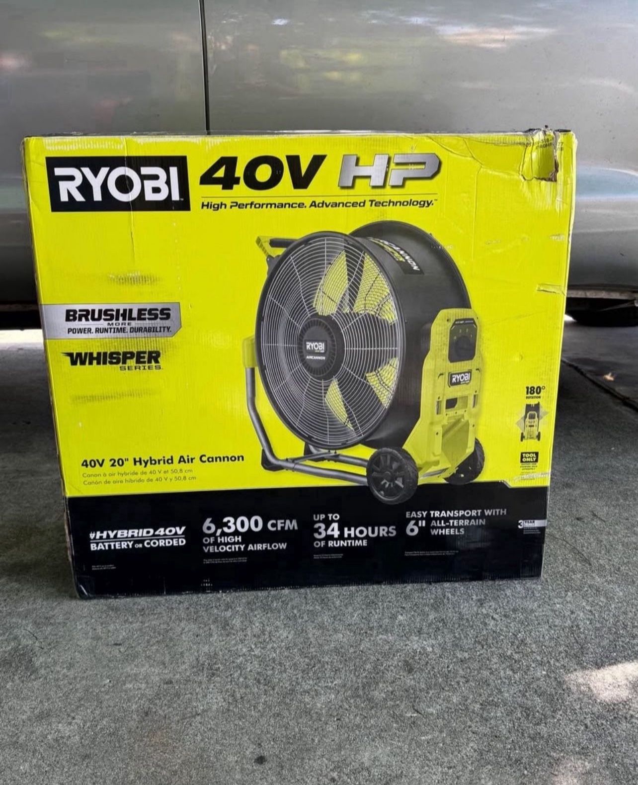 RYOBI 40V HP Brushless Cordless Hybrid WHISPER SERIES 20 in. Air Cannon Fan (Tool Only)