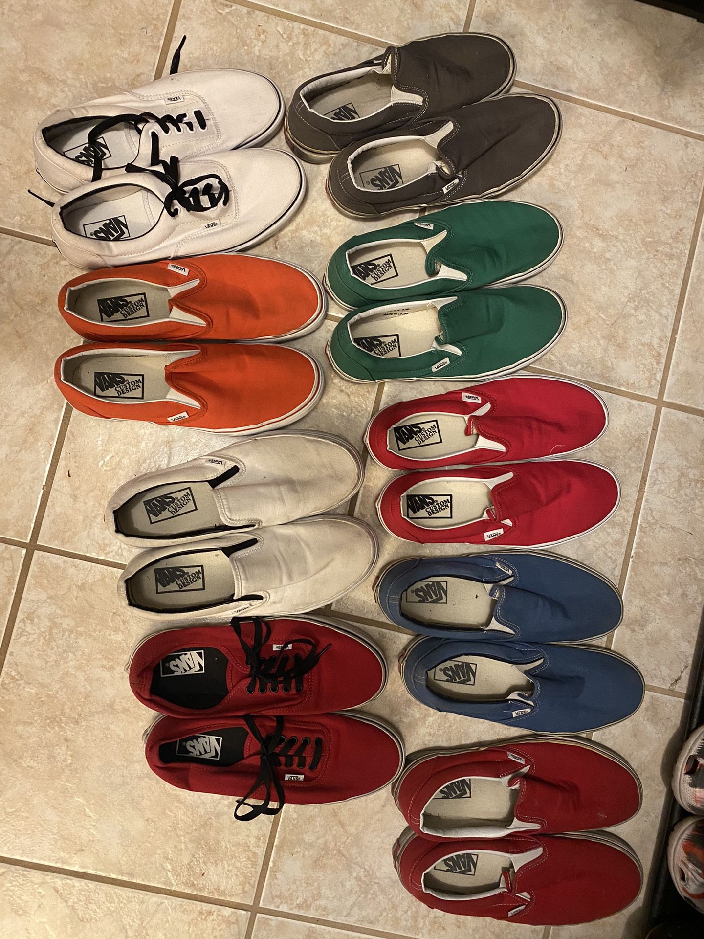 10 Pairs Of Vans Slide On Shoes Men’s Size 9.5