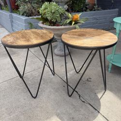 Antique Solid Wood, Solid Metal End Tables 