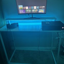 White Computer Desk with LED Lights