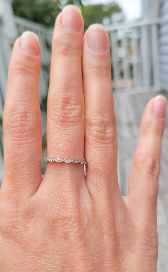 White 14 Karat Milgrain Stackable Diamond Ring 