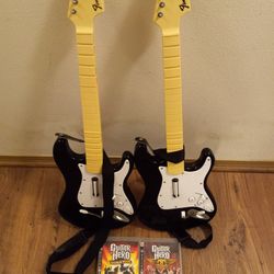 2 PS3 PlayStation 3 Guitar Hero/Rock Band Guitars And 2 Games