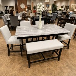 6 piece faux marble top dining table set